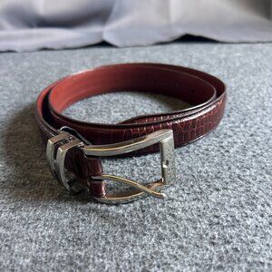 Vtg 90s Daniel Cremieux Brown Embossed Full Grain Leather Belt Silver Buckle 34